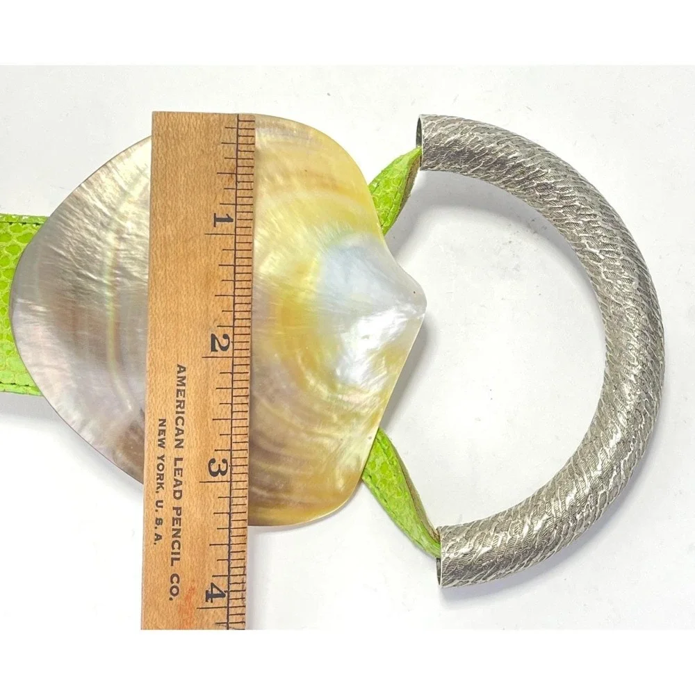 Anthony Alexander Shell Belt Green Leather Nautilus Buckle 43